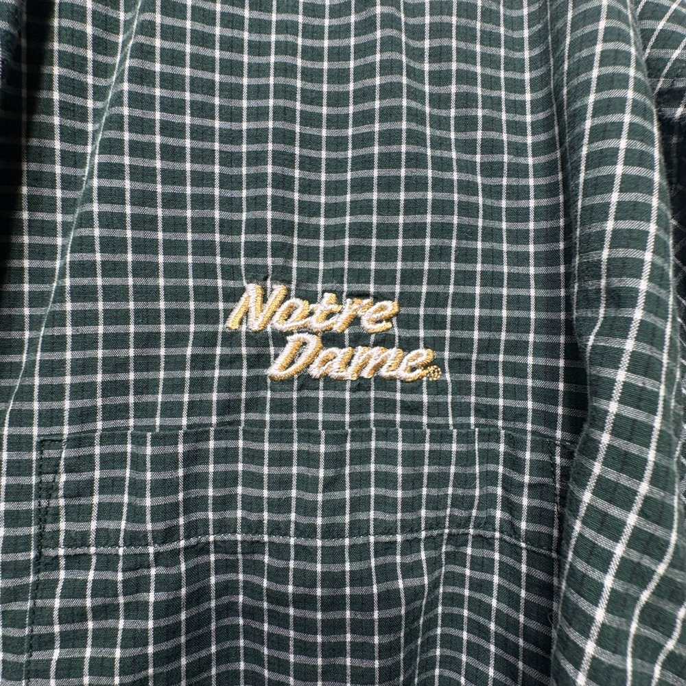 VTG Vesi Sportswear Notre Dame Mens Medium Green Check Cotton Button Down LS - Picture 2 of 10